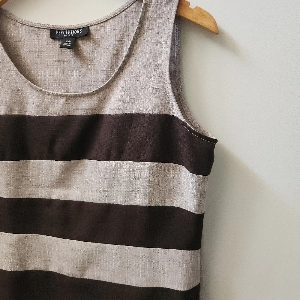 Perceptions Petite Size 10 Striped Tank Top Sleeveless Side Zipper Neutral